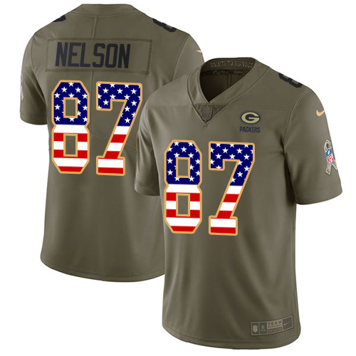 Nike Packers #87 Jordy Nelson Olive/USA Flag Men's Stitched NFL Limited Salute To Service Jersey - Click Image to Close